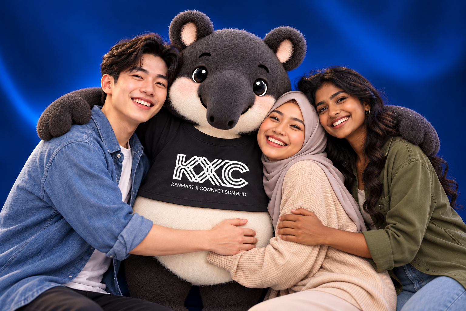 KXC mascot celebrating with KXC creators